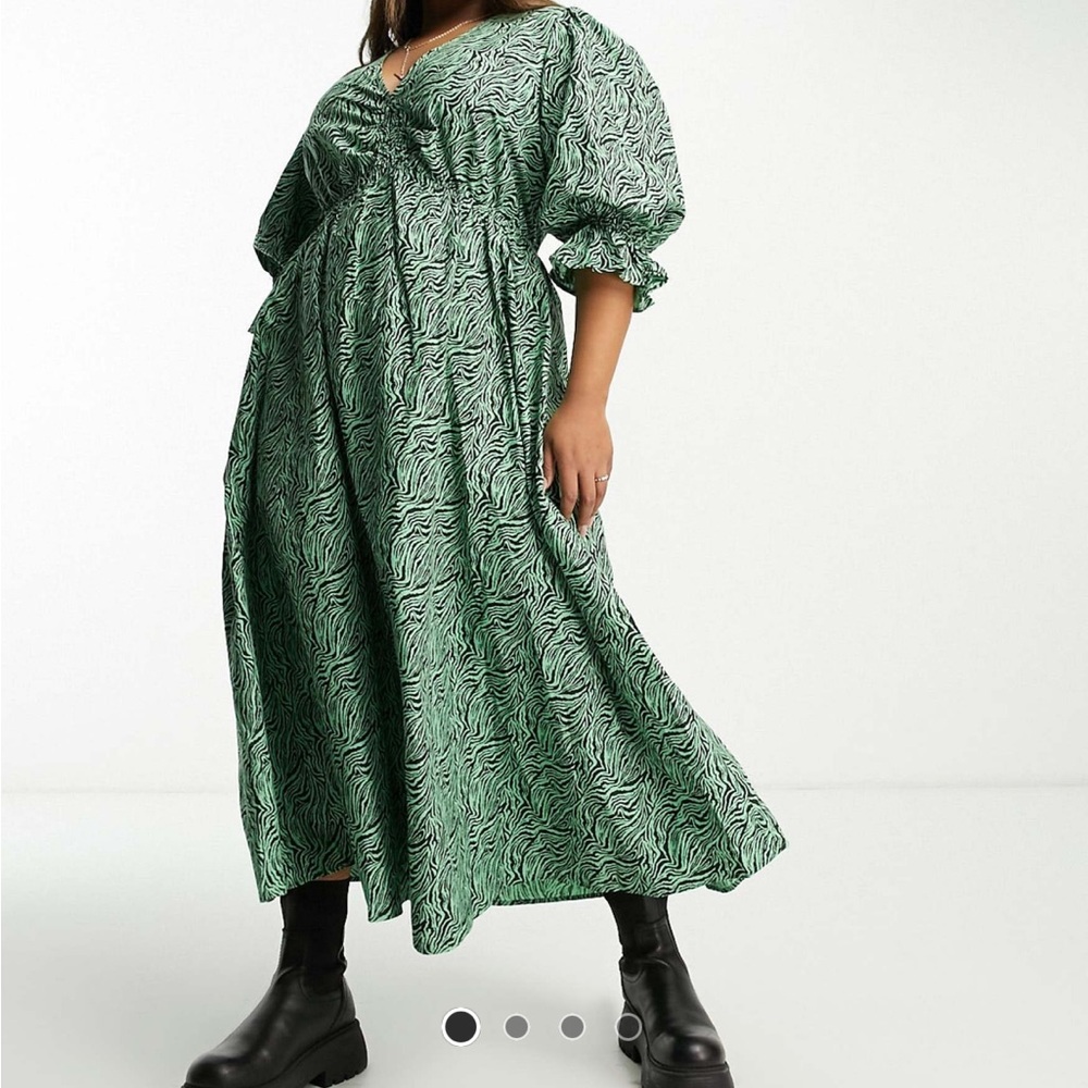 ASOS Curve Green Zebra Print Long Sleeve Dress